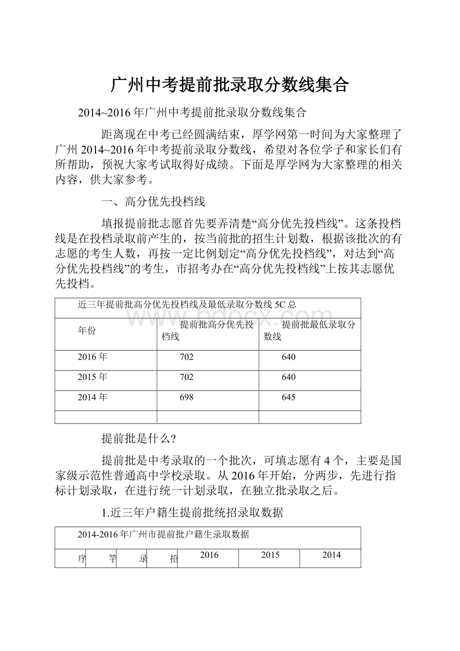 广州中考提前批录取分数线集合.docx