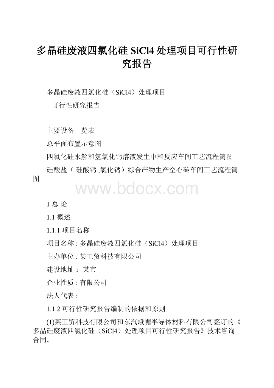 多晶硅废液四氯化硅SiCl4处理项目可行性研究报告.docx