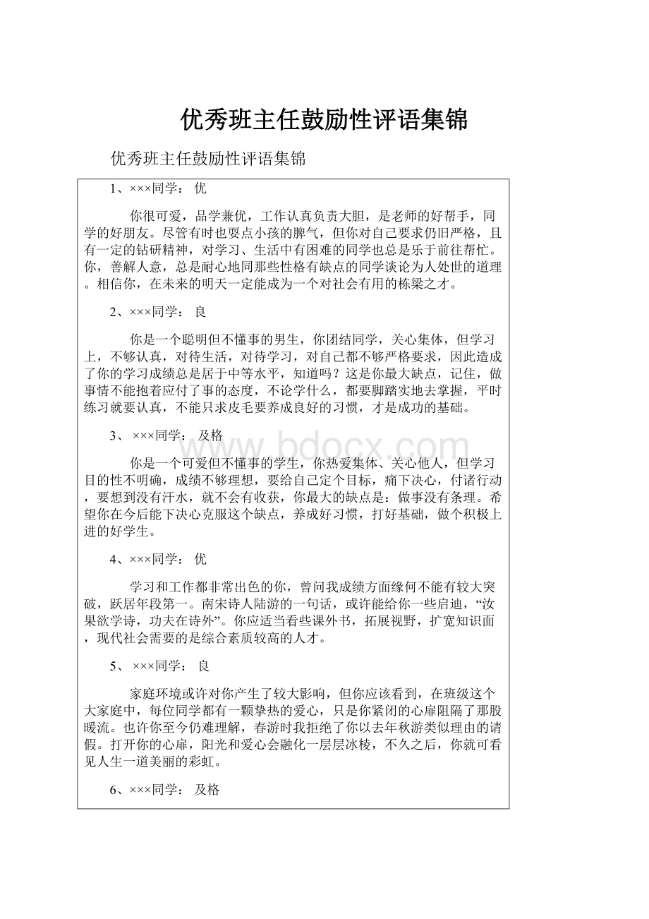 优秀班主任鼓励性评语集锦.docx_第1页