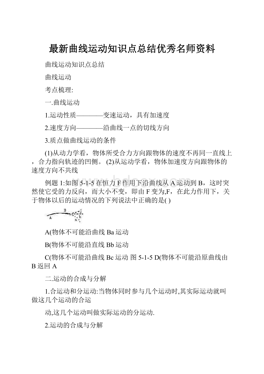 最新曲线运动知识点总结优秀名师资料.docx