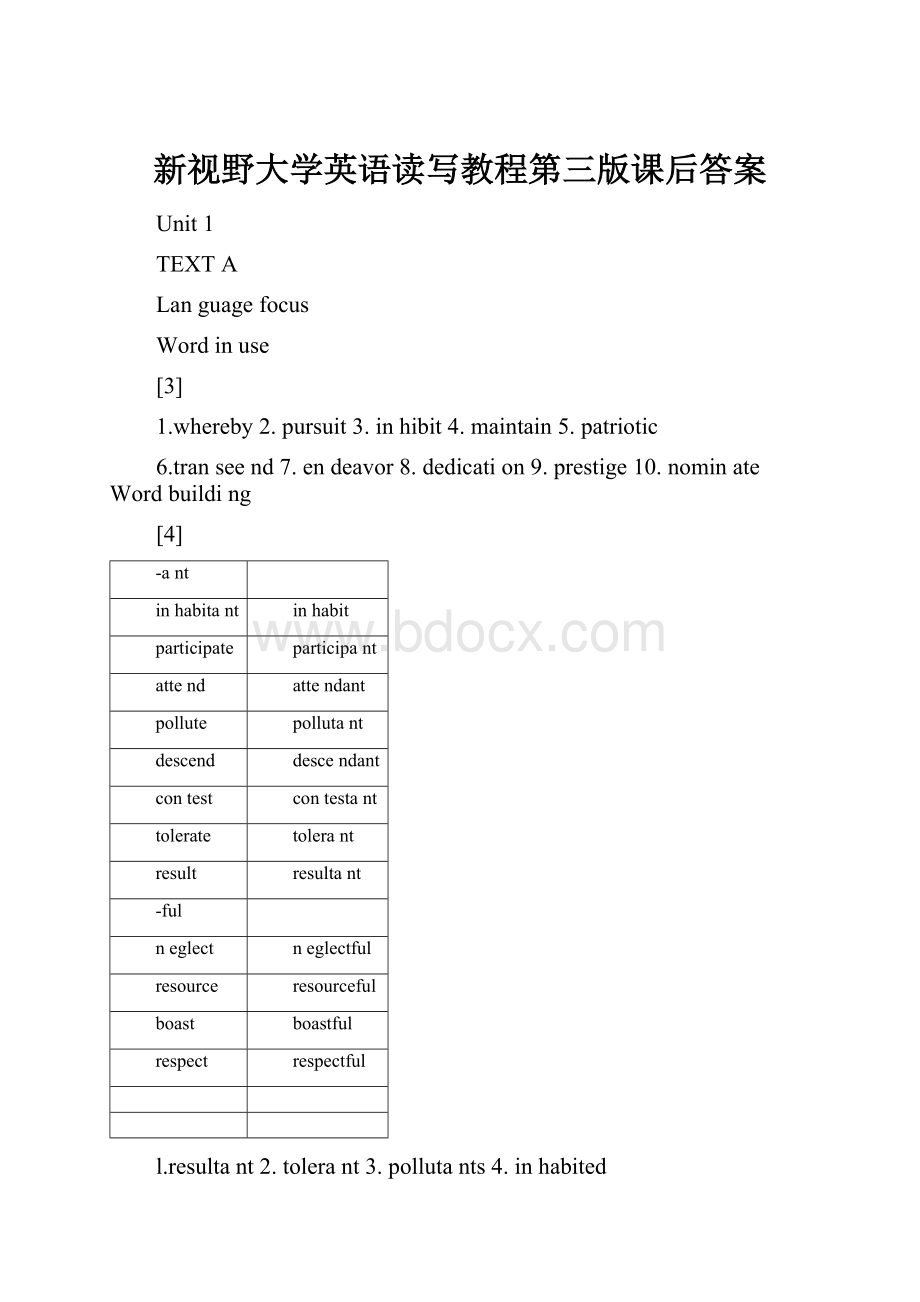 新视野大学英语读写教程第三版课后答案.docx