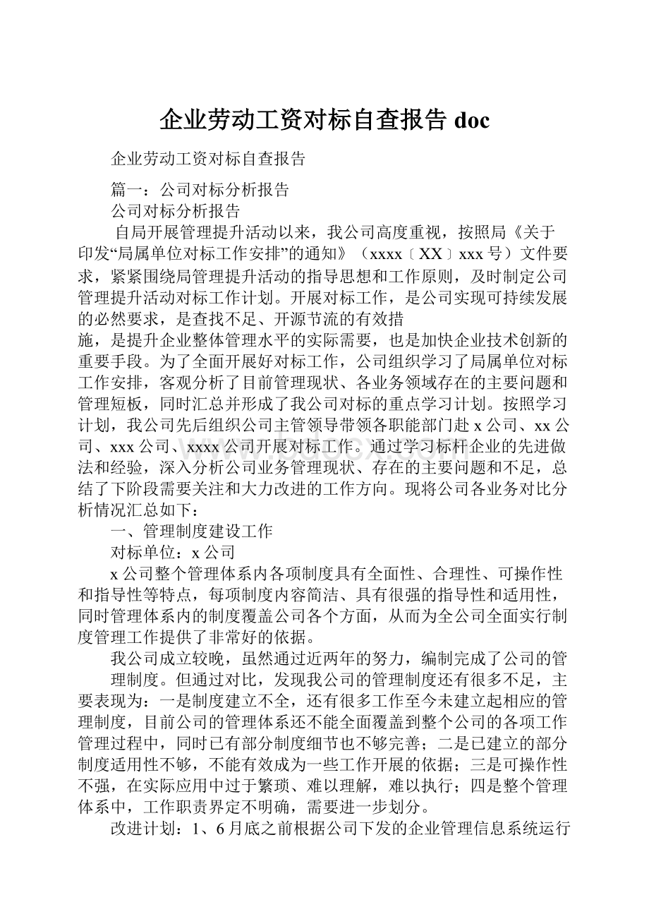 企业劳动工资对标自查报告doc.docx