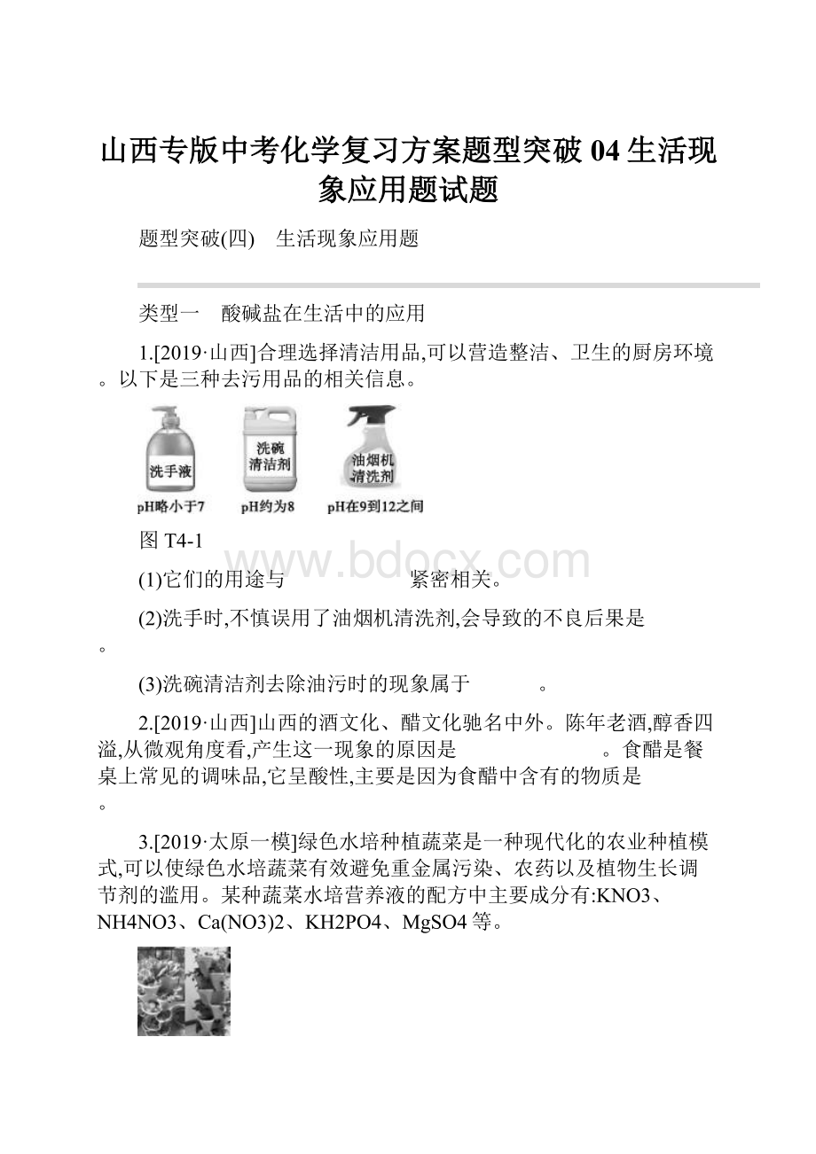 山西专版中考化学复习方案题型突破04生活现象应用题试题.docx