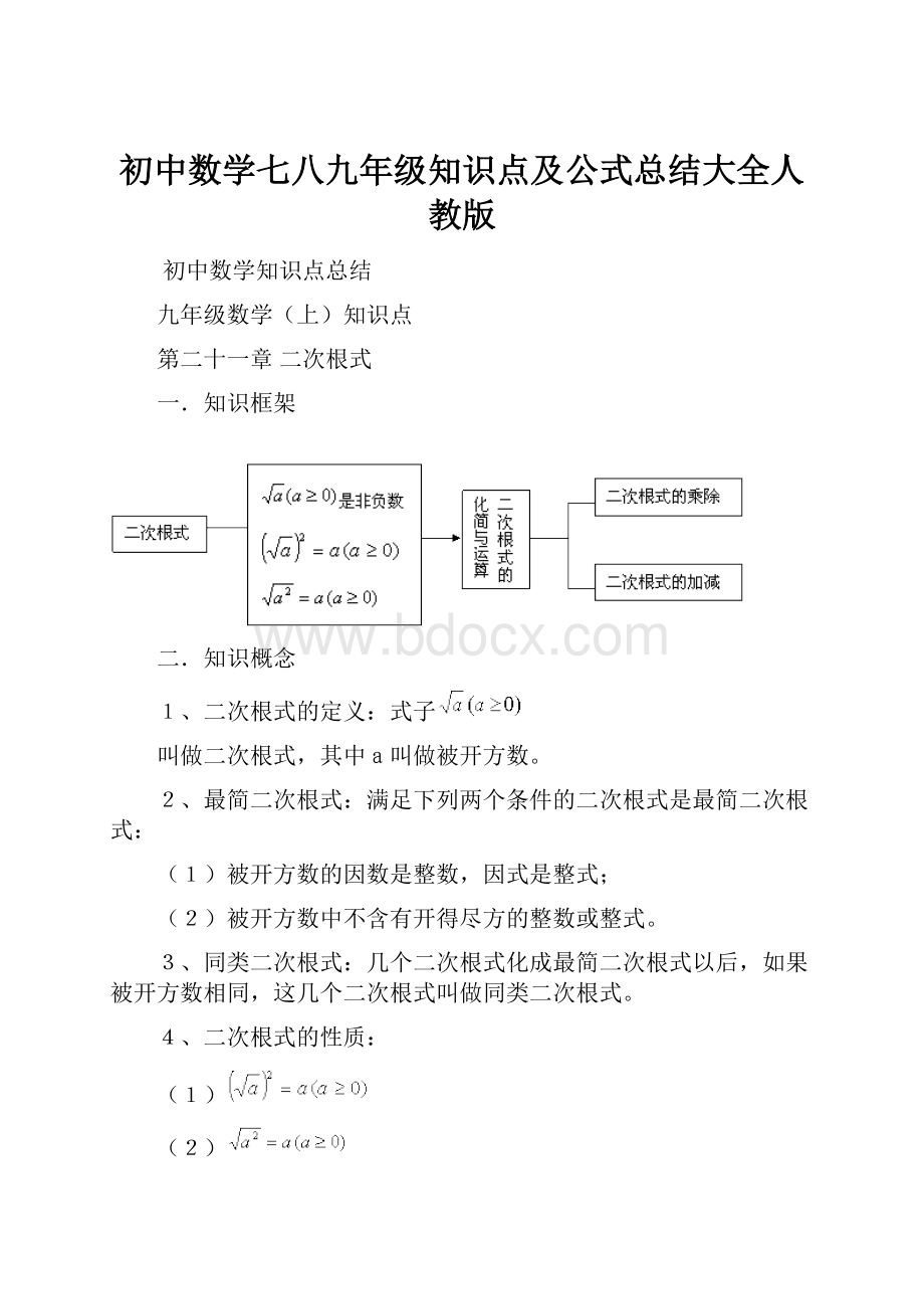 初中数学七八九年级知识点及公式总结大全人教版.docx_第1页