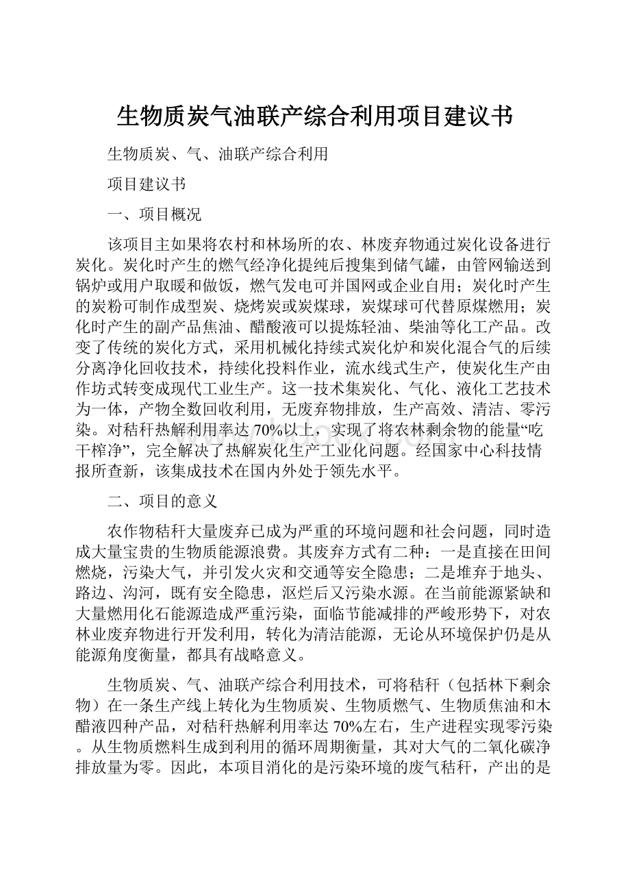 生物质炭气油联产综合利用项目建议书.docx