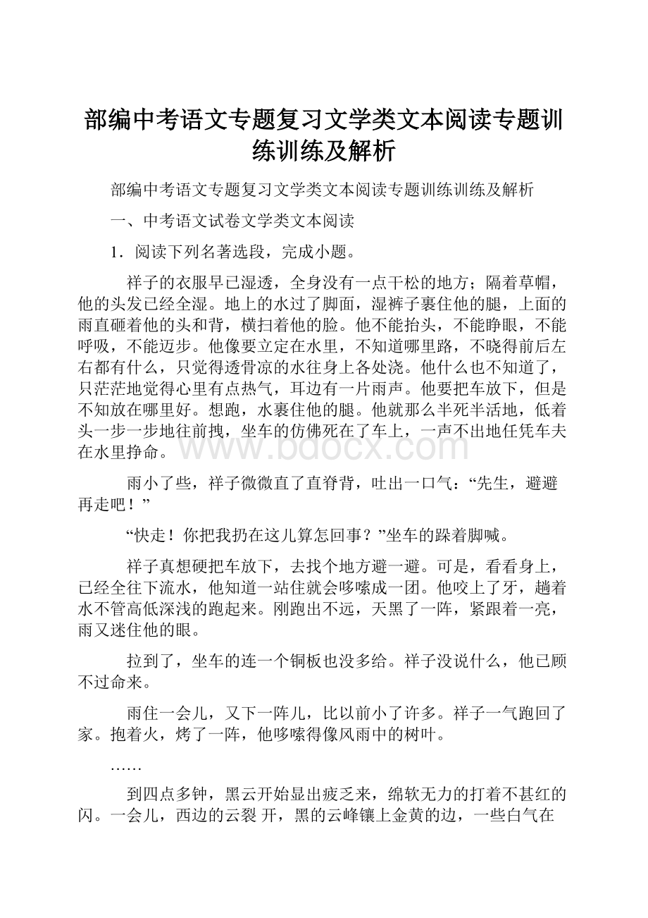 部编中考语文专题复习文学类文本阅读专题训练训练及解析.docx