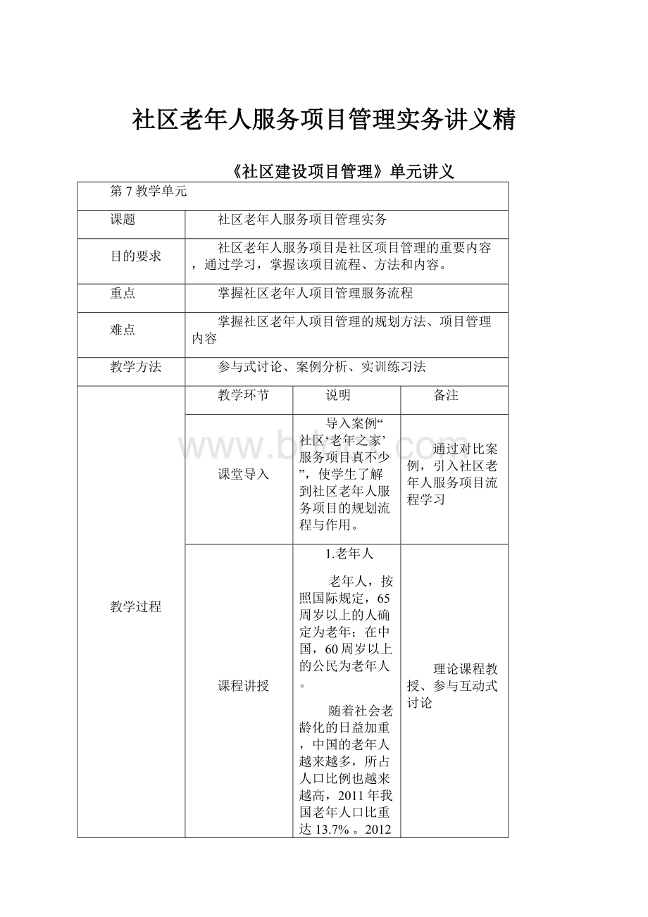 社区老年人服务项目管理实务讲义精.docx