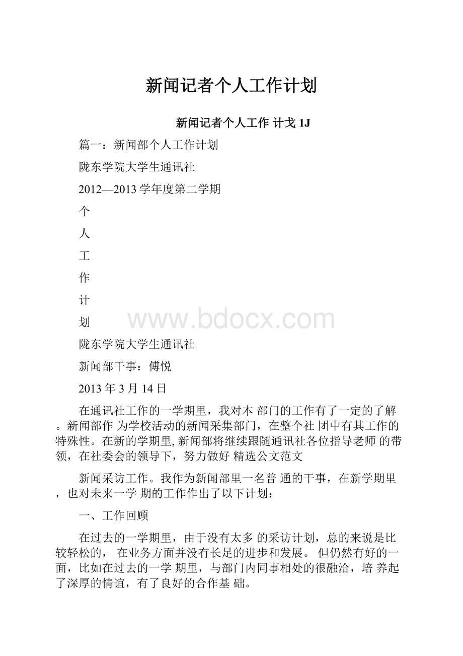 新闻记者个人工作计划.docx