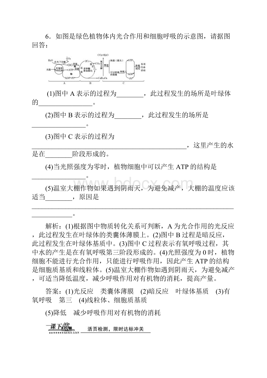 高中生物 第五章 第4节 第3课时光合作用的原理和应用二作业 新人教版必修1.docx_第3页