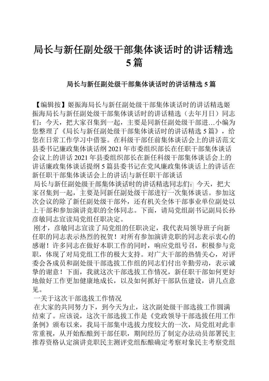 局长与新任副处级干部集体谈话时的讲话精选5篇.docx