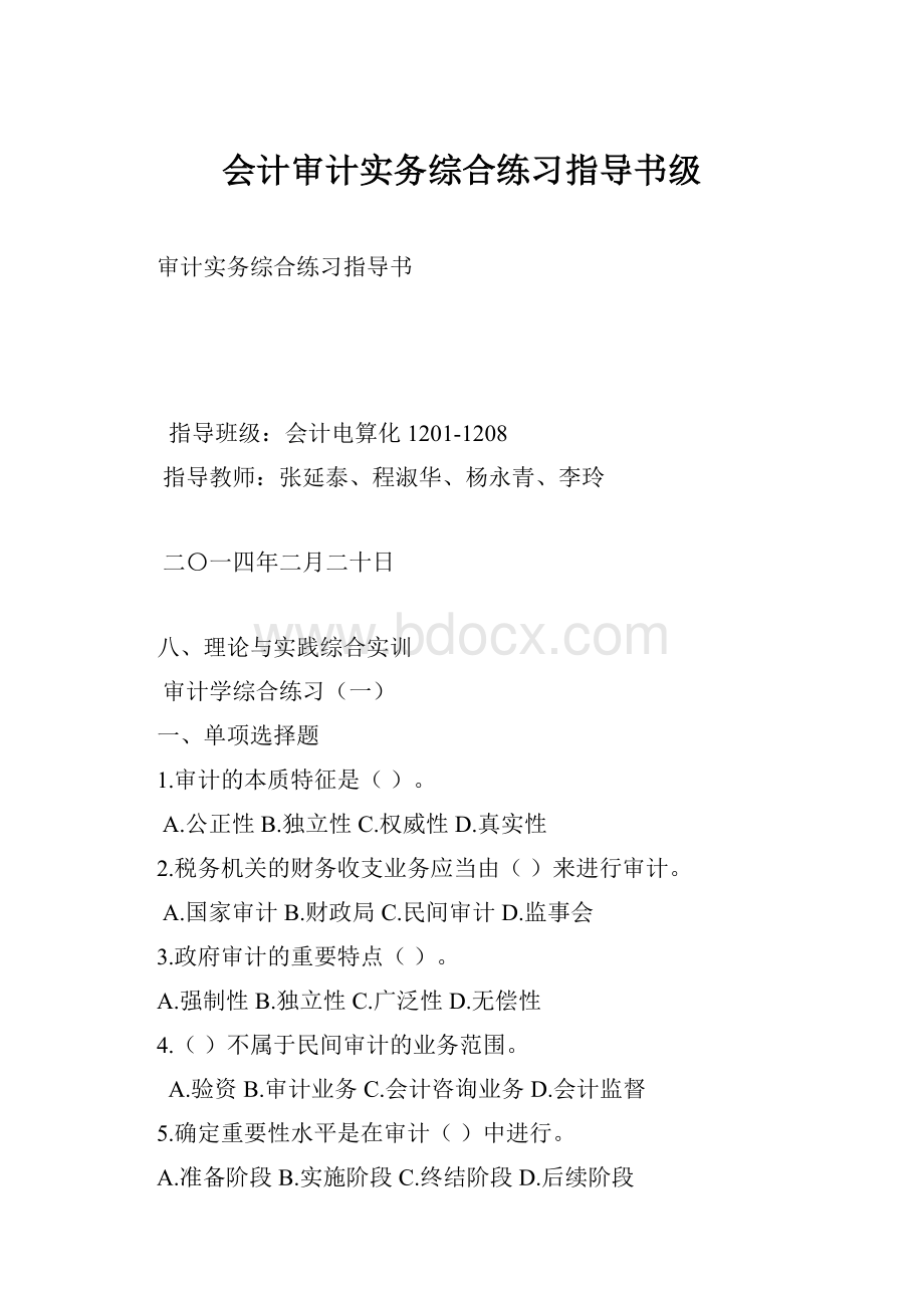 会计审计实务综合练习指导书级.docx