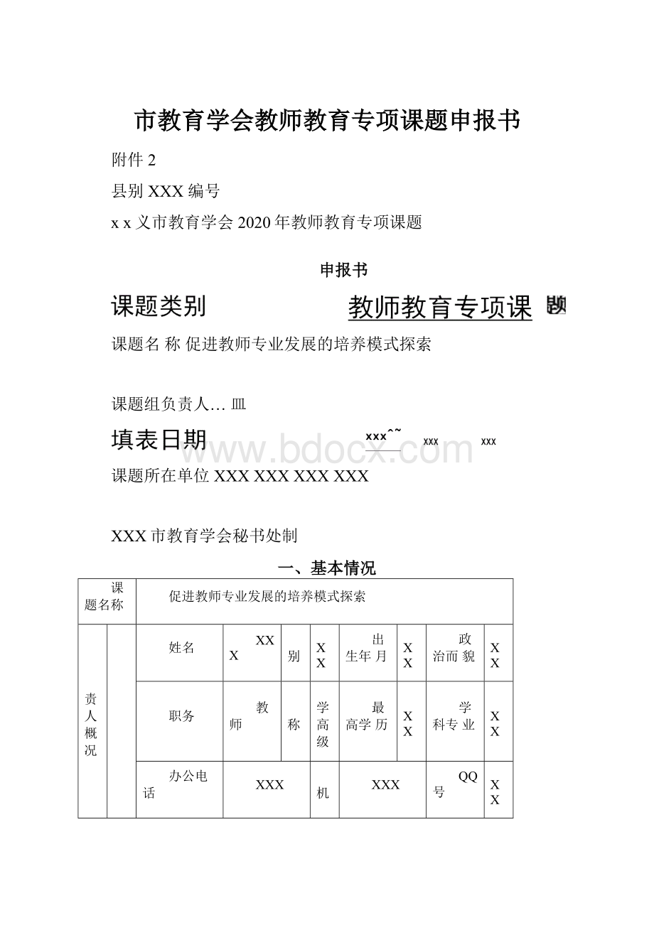 市教育学会教师教育专项课题申报书.docx