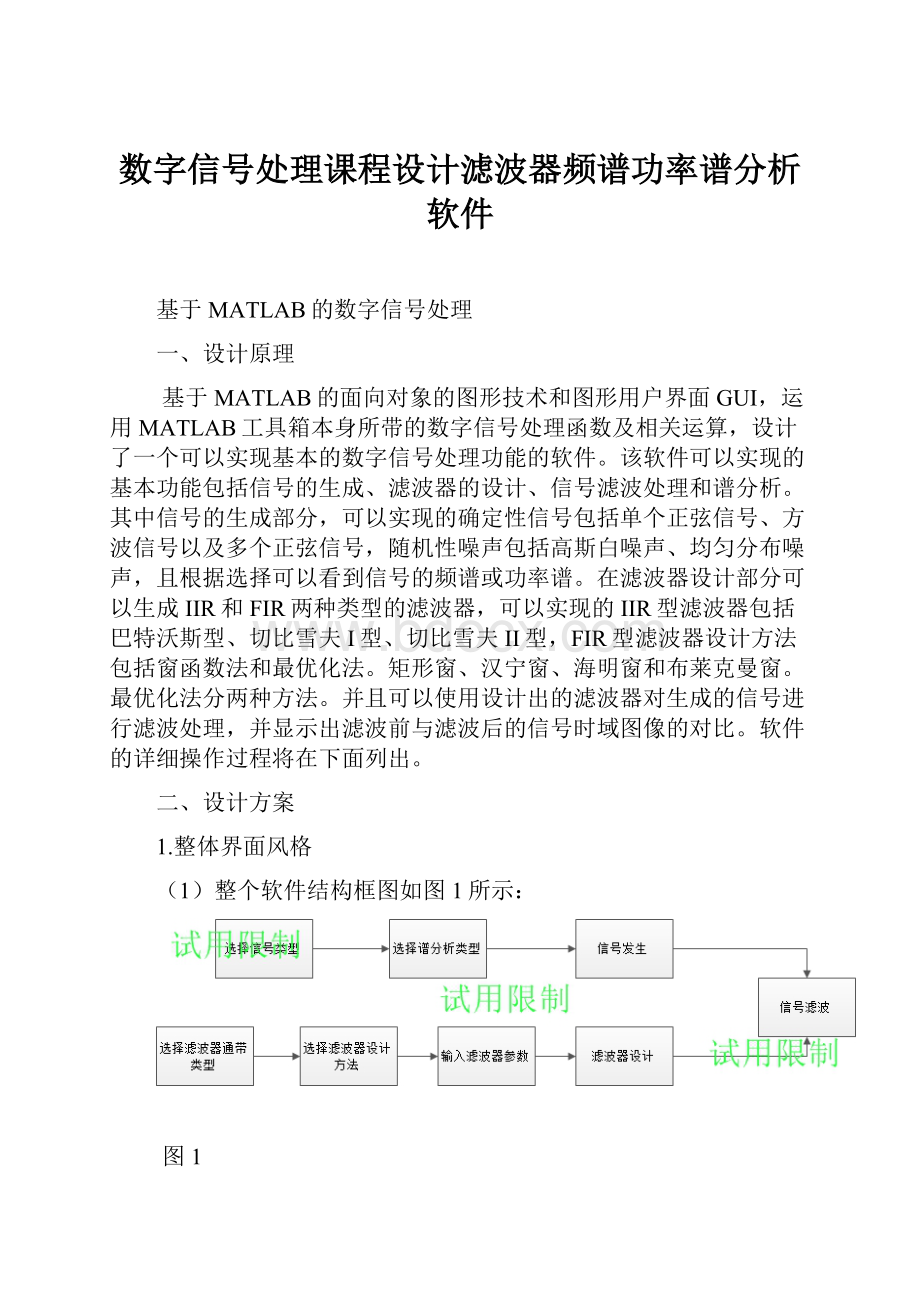 数字信号处理课程设计滤波器频谱功率谱分析软件.docx_第1页