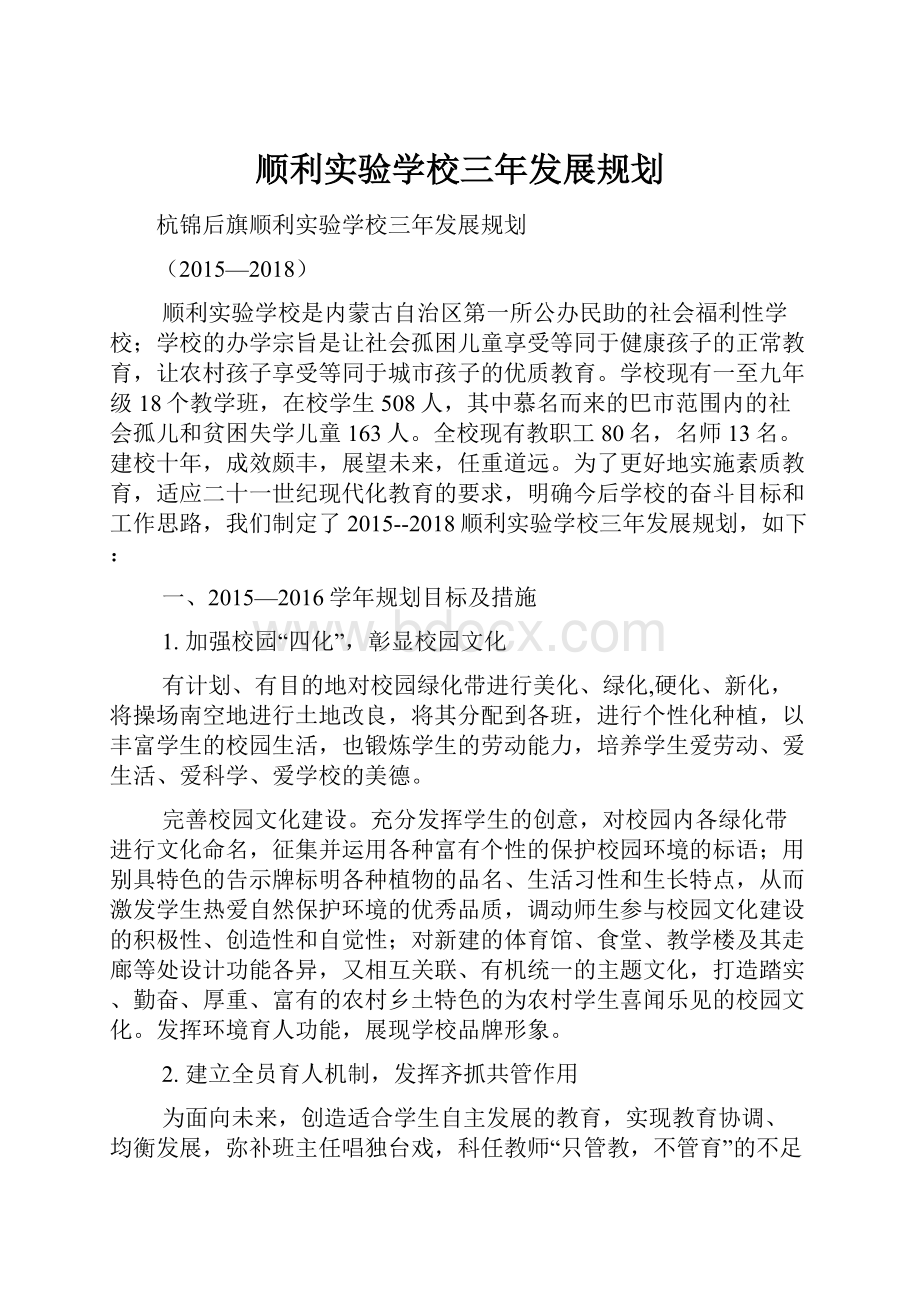 顺利实验学校三年发展规划.docx