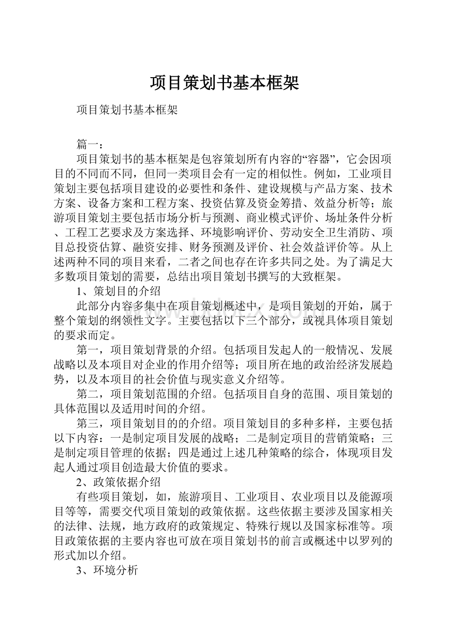 项目策划书基本框架.docx