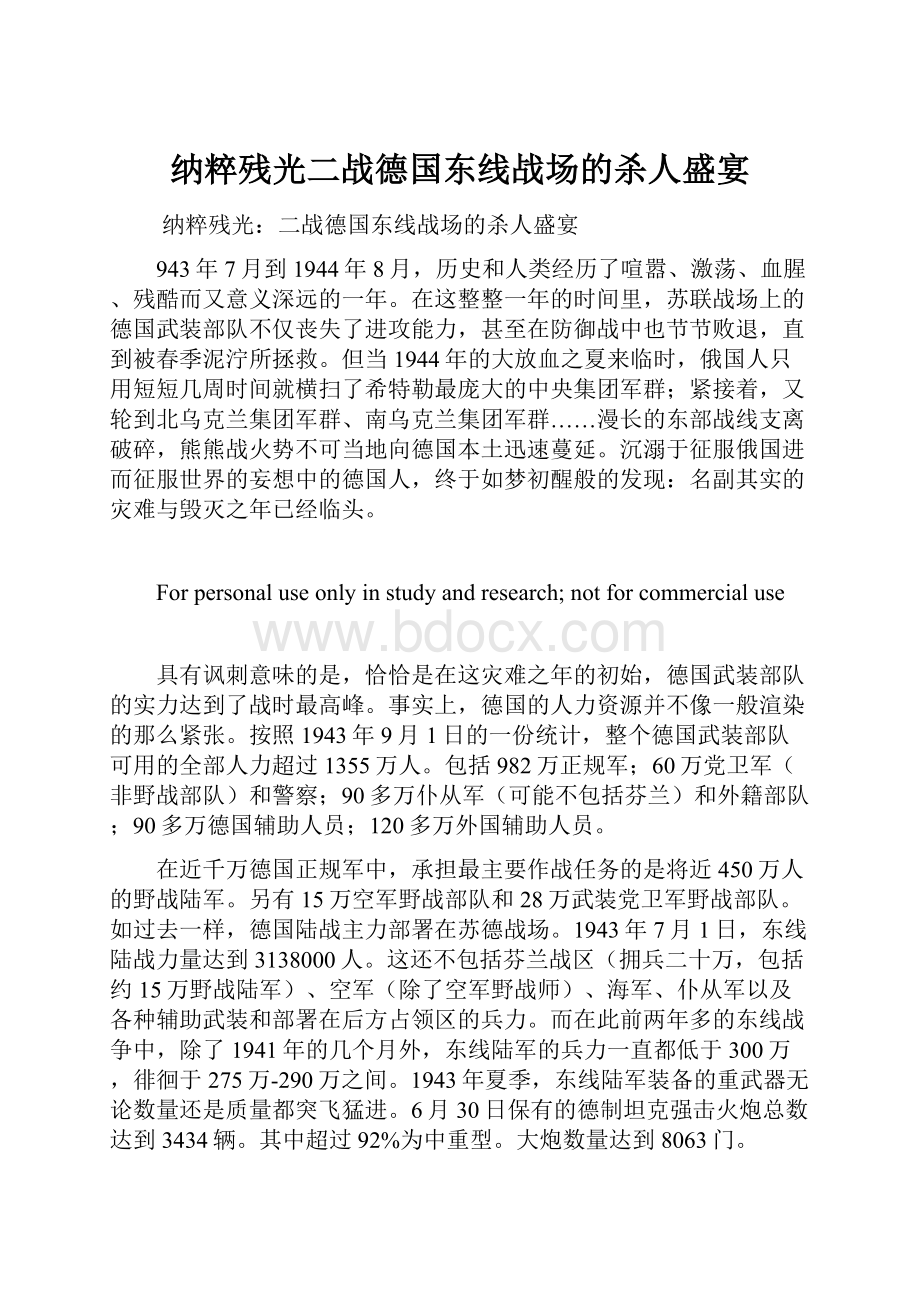 纳粹残光二战德国东线战场的杀人盛宴.docx