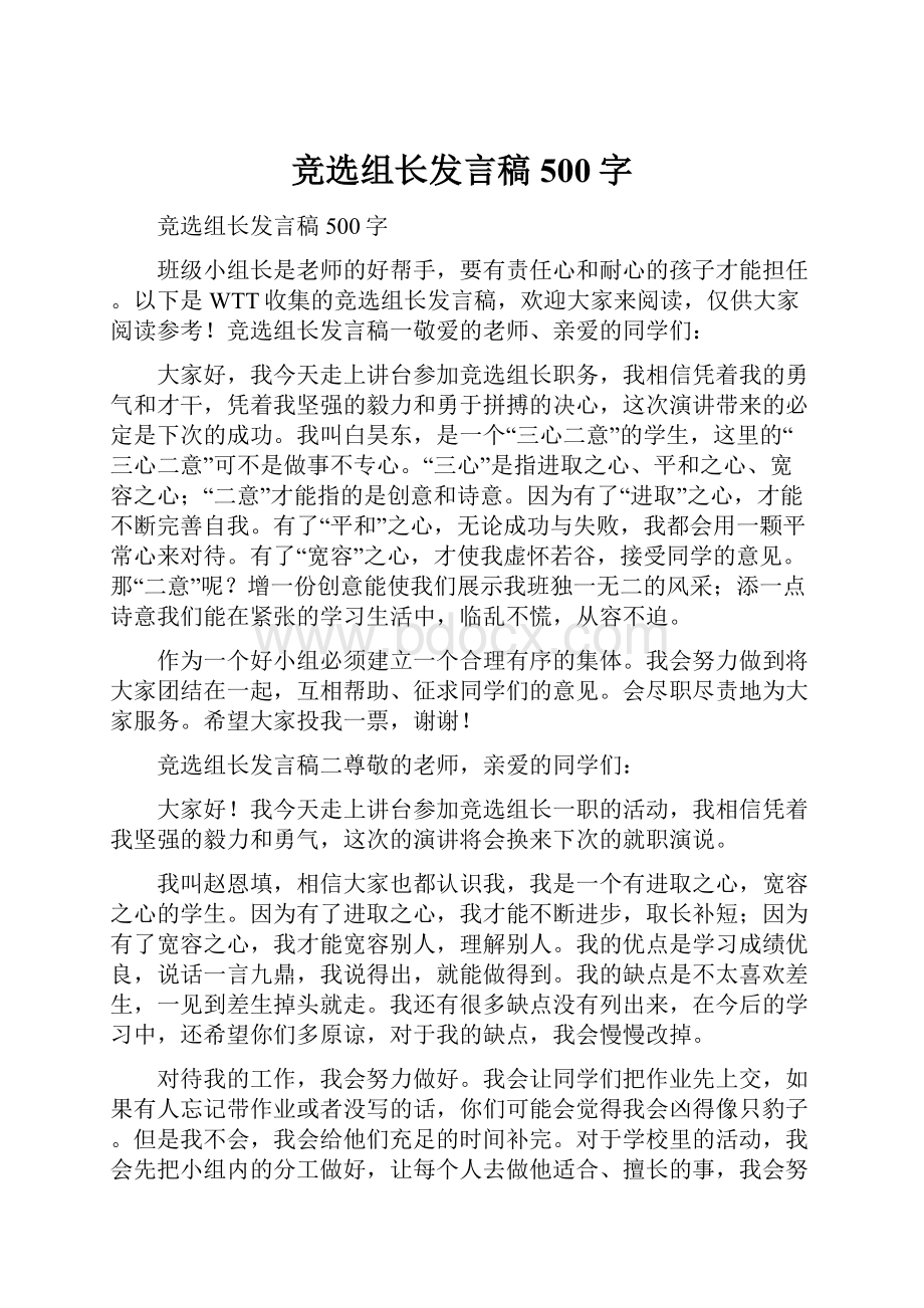 竞选组长发言稿500字.docx