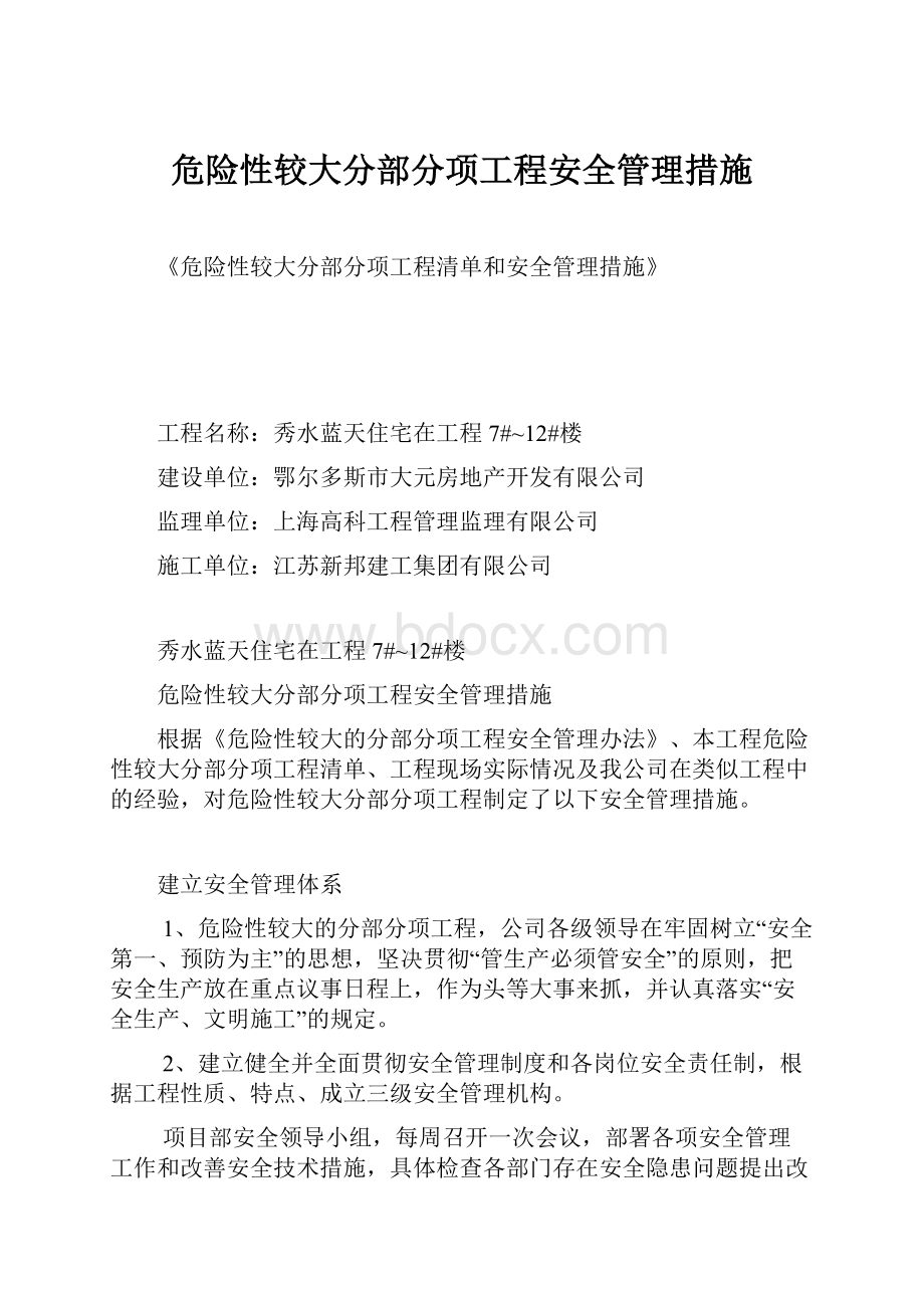 危险性较大分部分项工程安全管理措施.docx