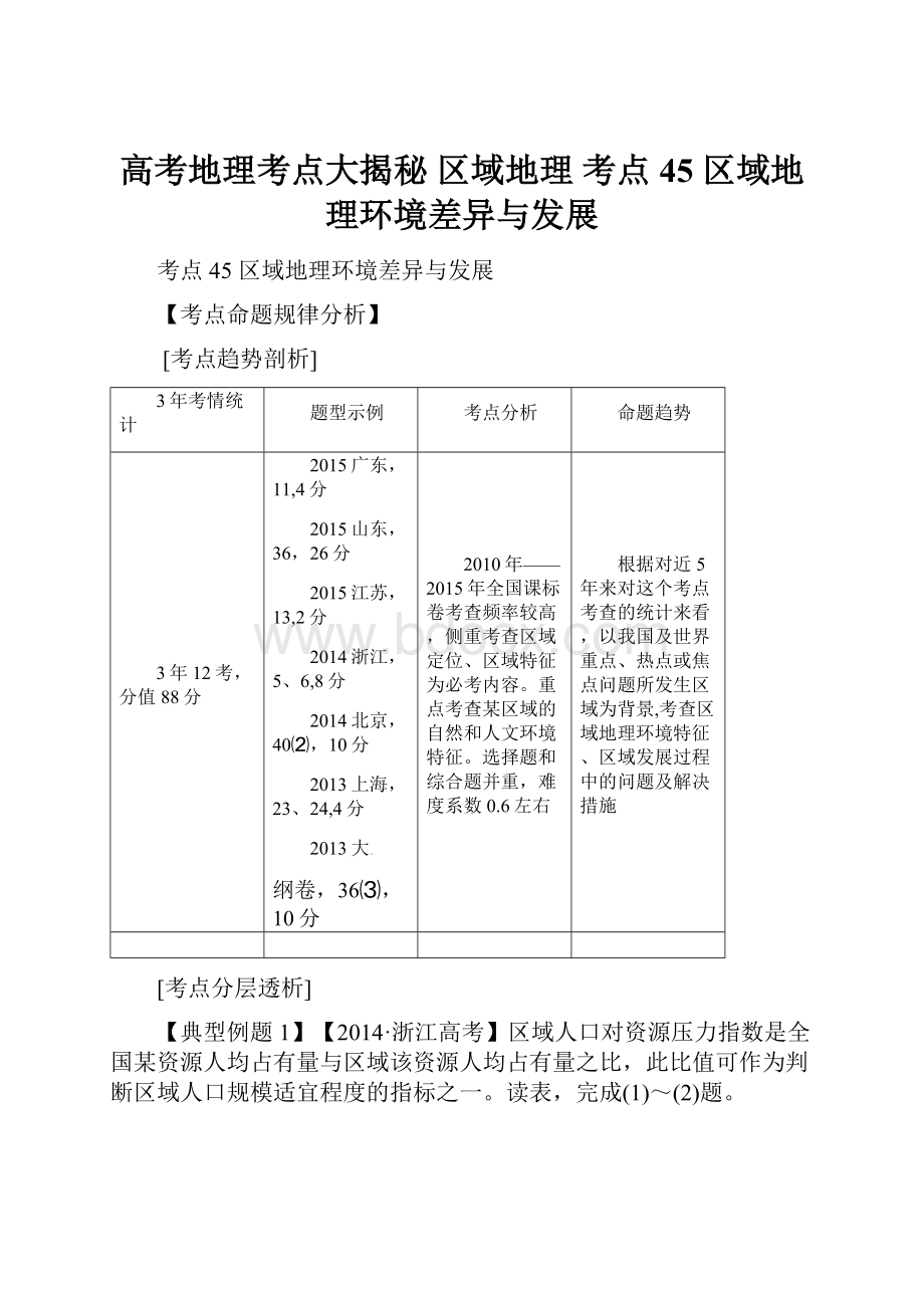 高考地理考点大揭秘 区域地理 考点45 区域地理环境差异与发展.docx