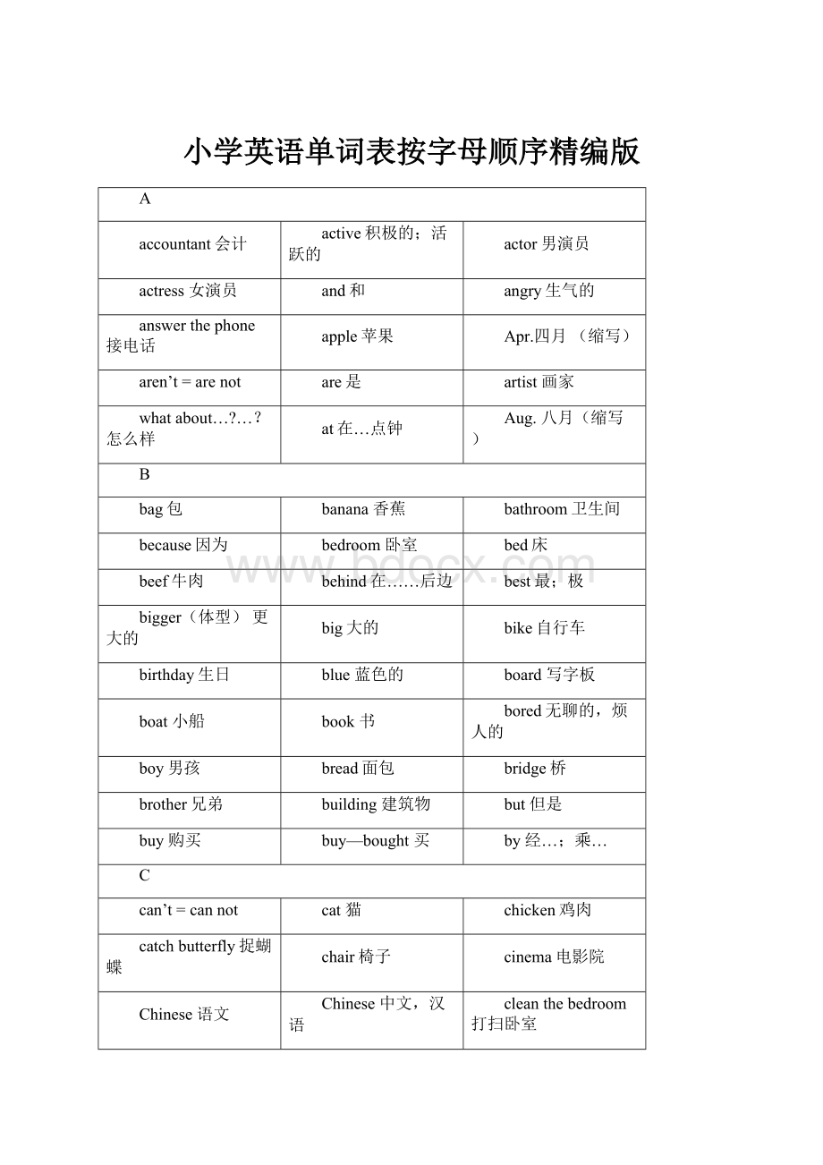 小学英语单词表按字母顺序精编版.docx