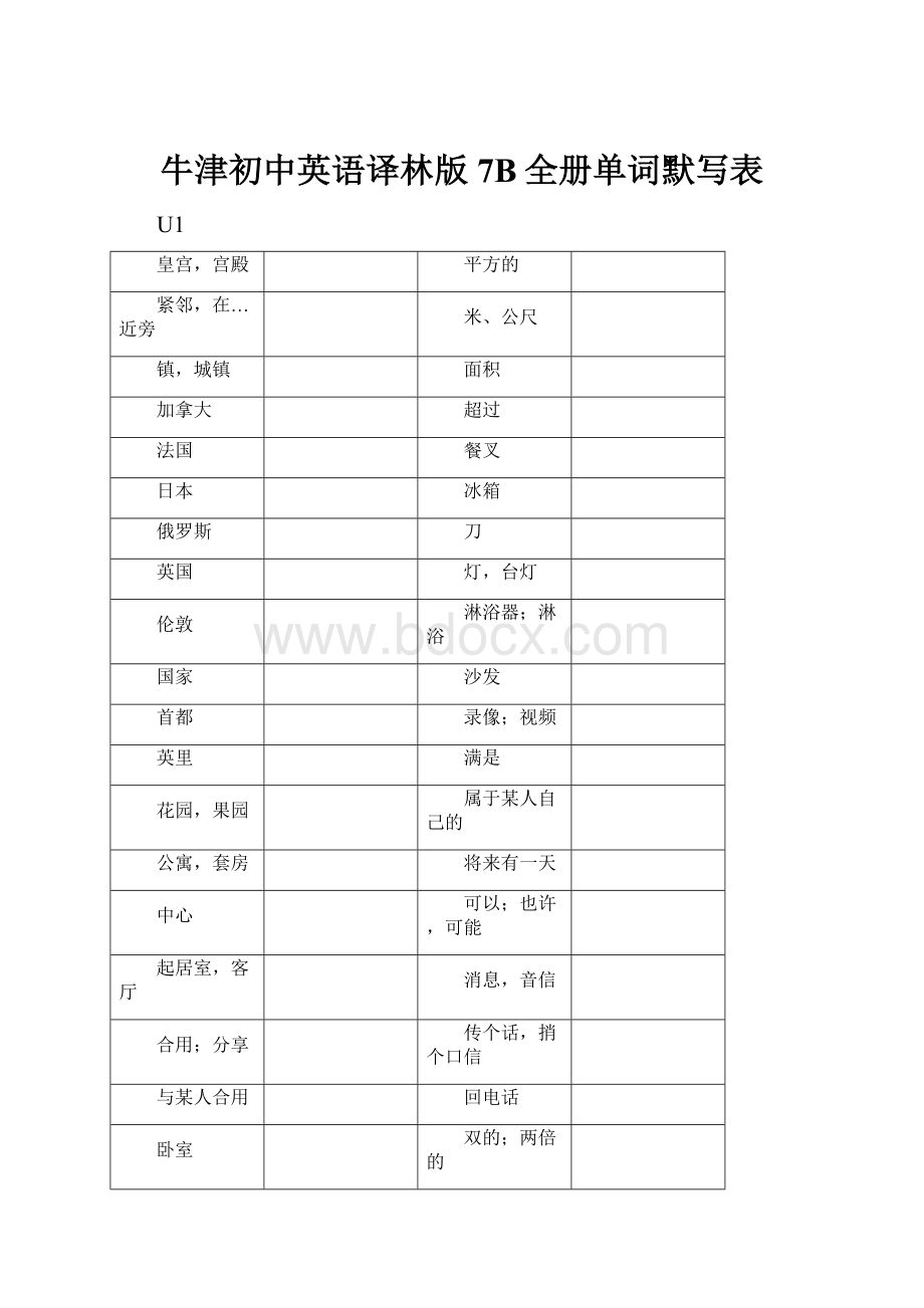 牛津初中英语译林版7B全册单词默写表.docx