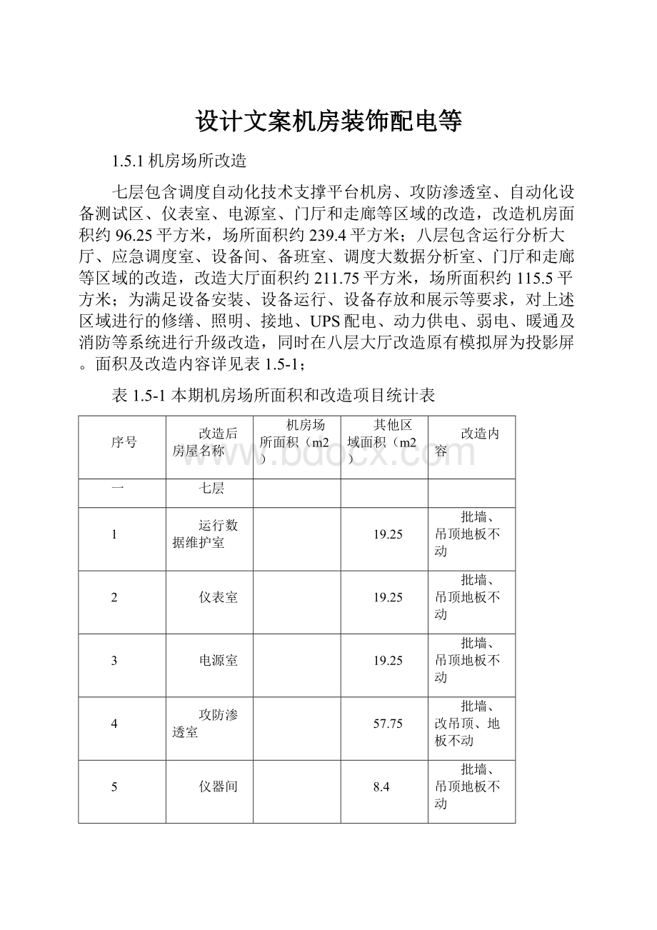 设计文案机房装饰配电等.docx_第1页