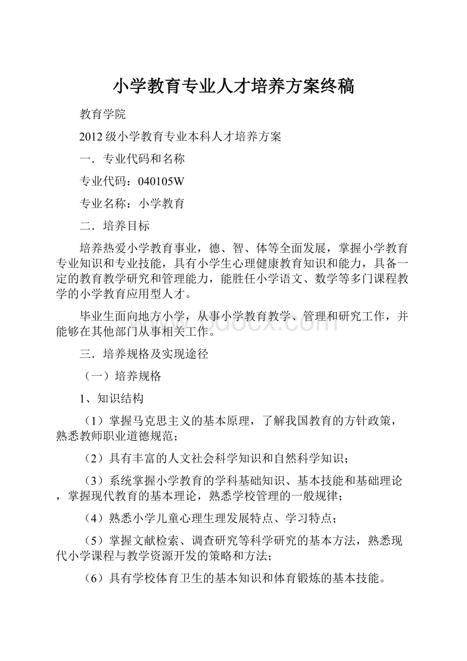 小学教育专业人才培养方案终稿.docx