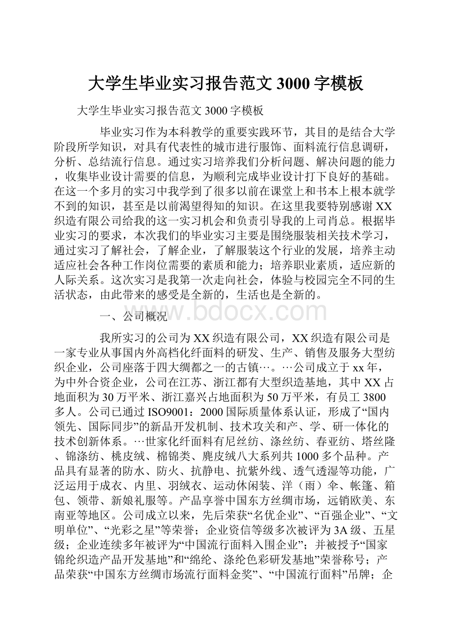 大学生毕业实习报告范文3000字模板.docx