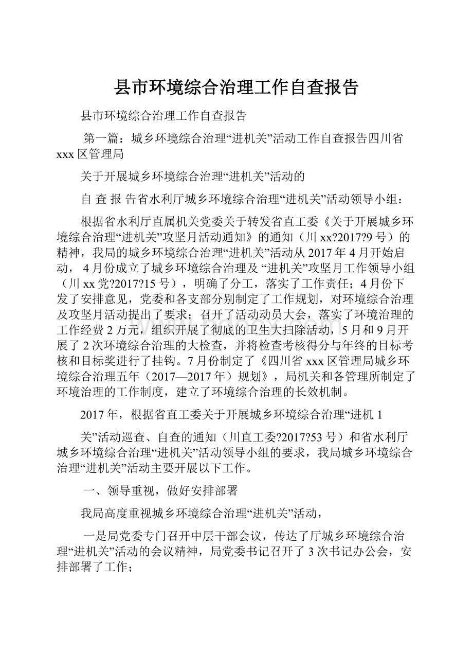 县市环境综合治理工作自查报告.docx_第1页