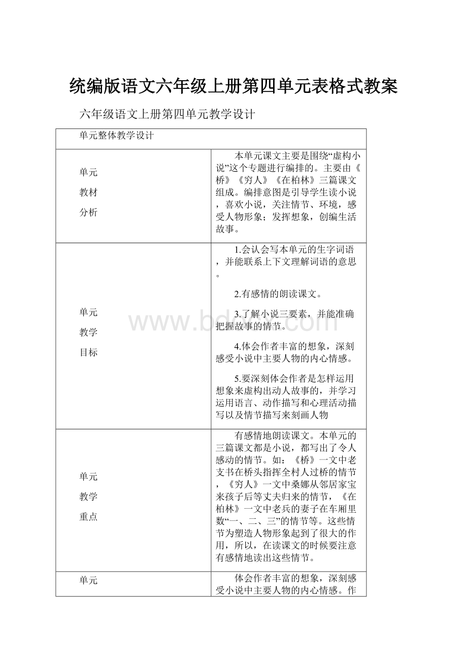 统编版语文六年级上册第四单元表格式教案.docx_第1页