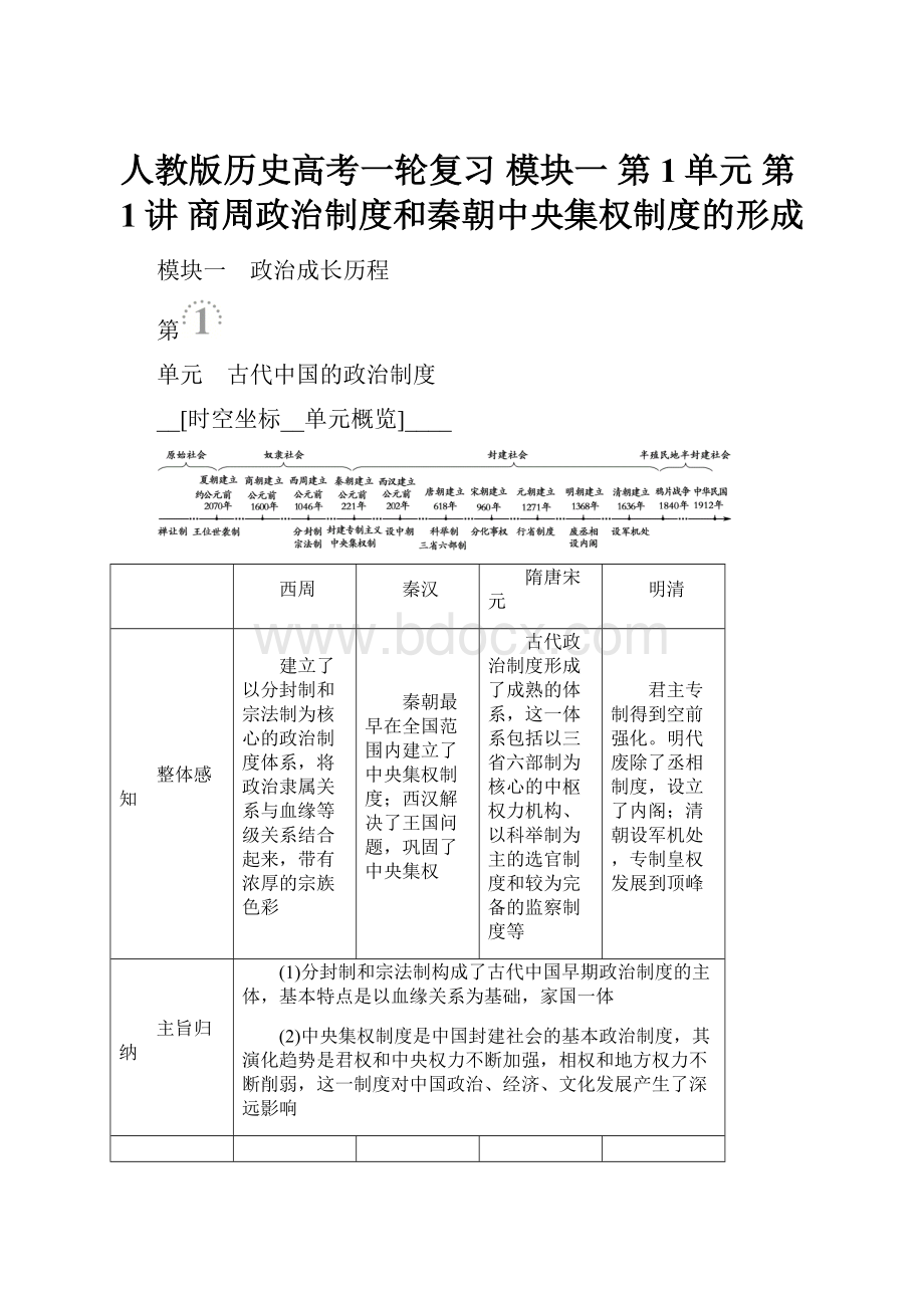 人教版历史高考一轮复习 模块一 第1单元 第1讲 商周政治制度和秦朝中央集权制度的形成.docx