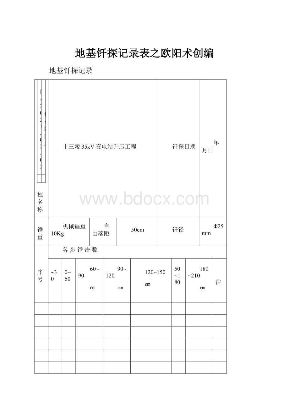 地基钎探记录表之欧阳术创编.docx_第1页