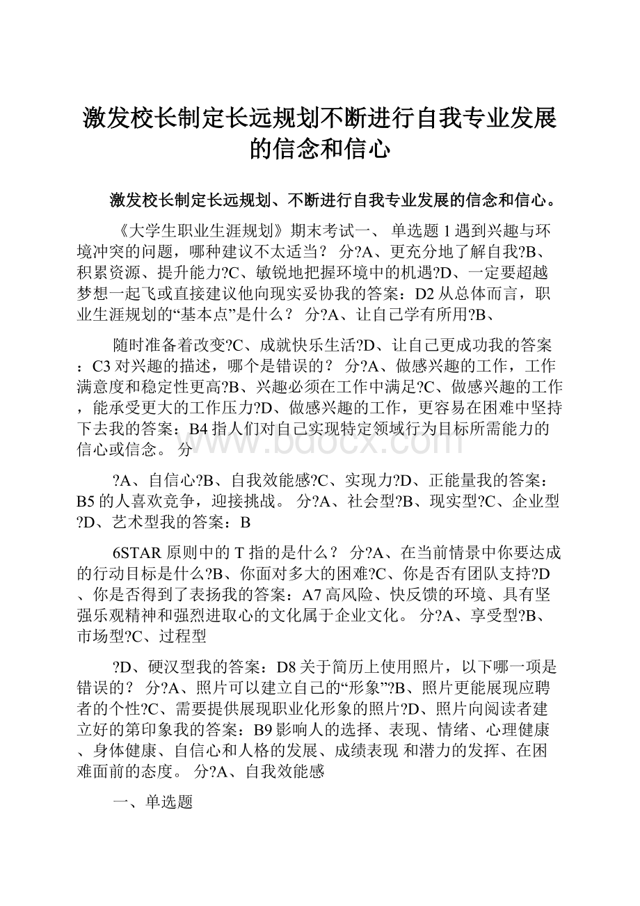 激发校长制定长远规划不断进行自我专业发展的信念和信心.docx