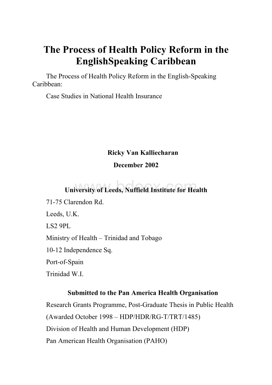 The Process of Health Policy Reform in the EnglishSpeaking Caribbean.docx