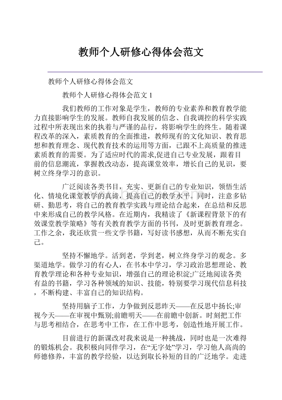 教师个人研修心得体会范文.docx