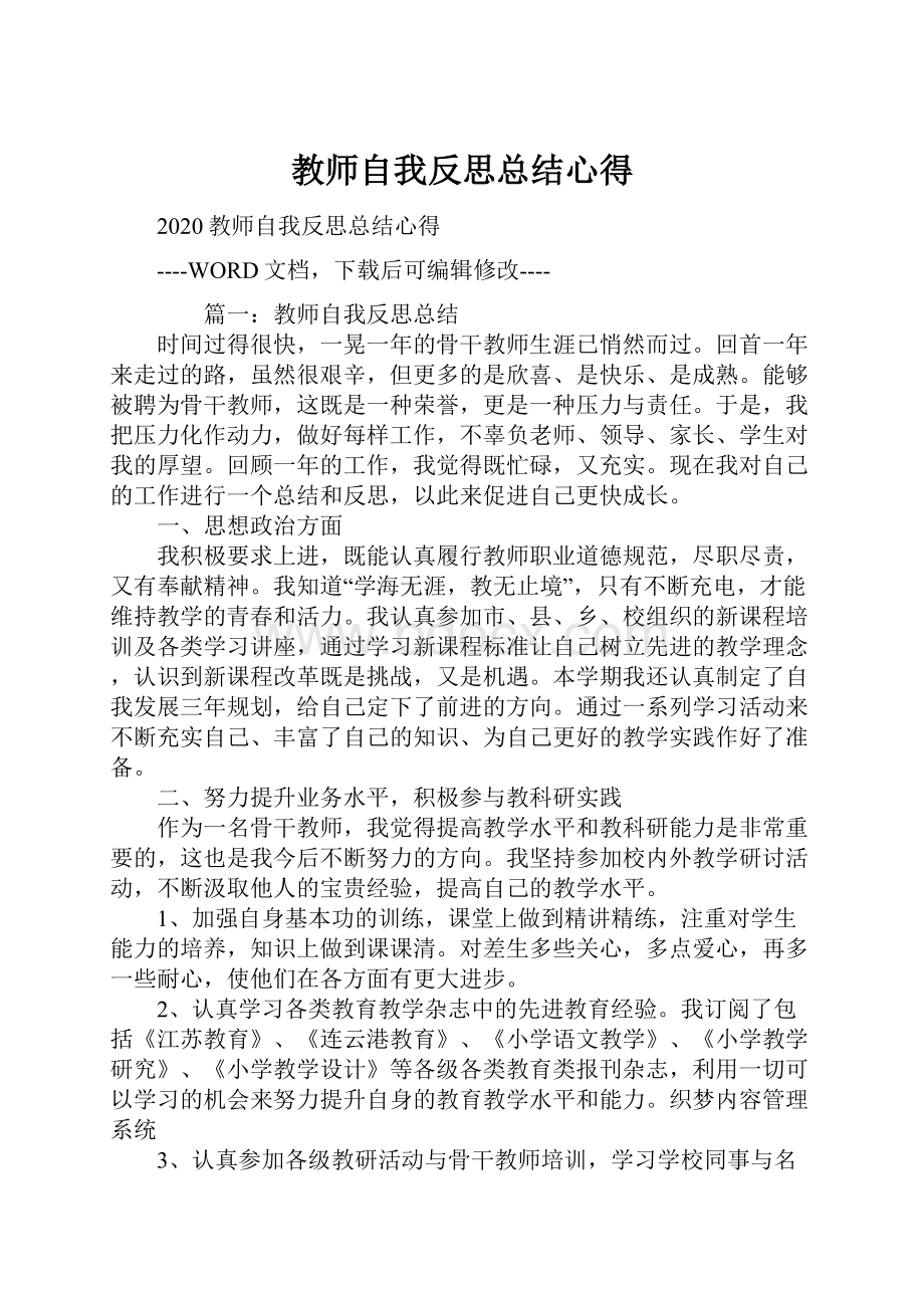 教师自我反思总结心得.docx