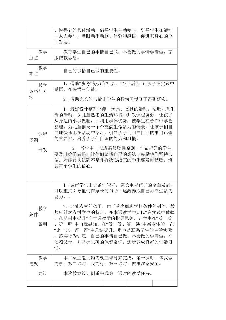 山东版品生一年级下册《我的事情我来做》教学设计精品doc.docx_第3页