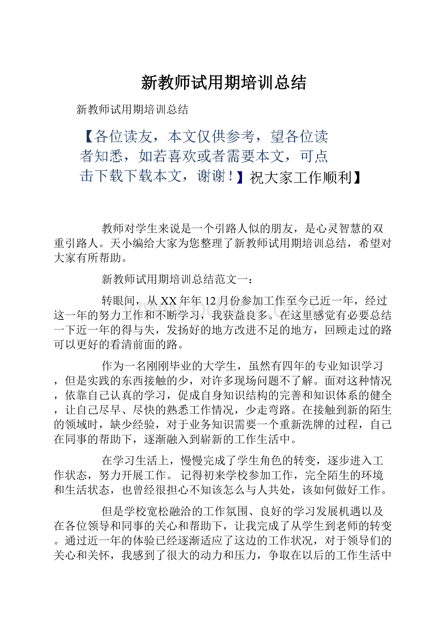 新教师试用期培训总结.docx_第1页