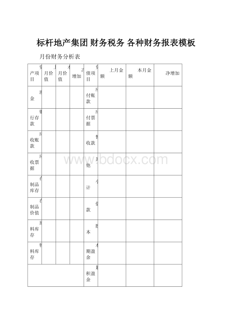 标杆地产集团财务税务 各种财务报表模板.docx