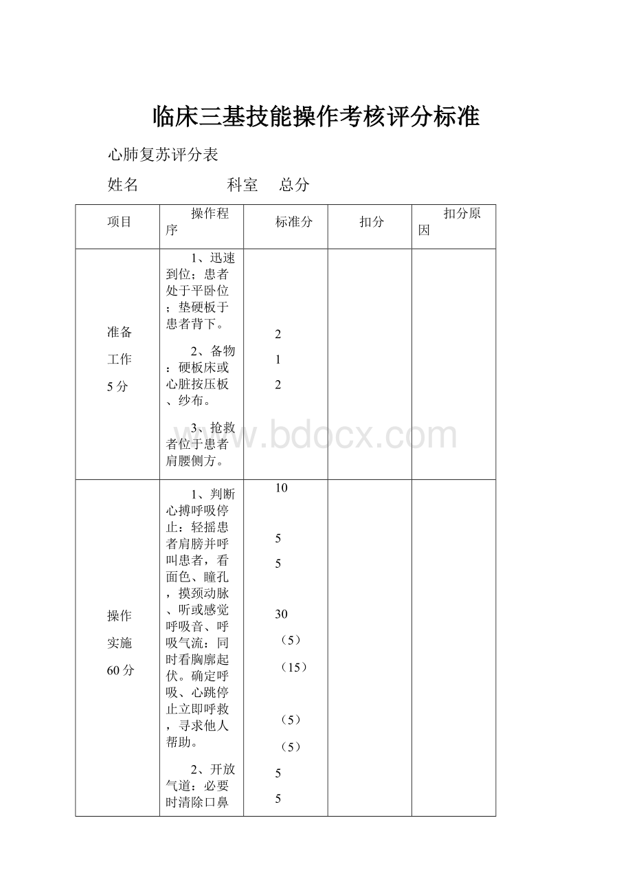 临床三基技能操作考核评分标准.docx