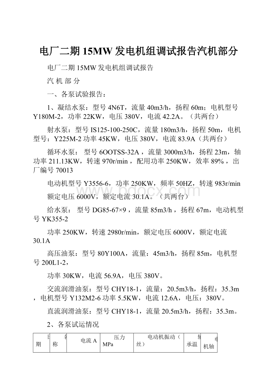 电厂二期15MW发电机组调试报告汽机部分.docx