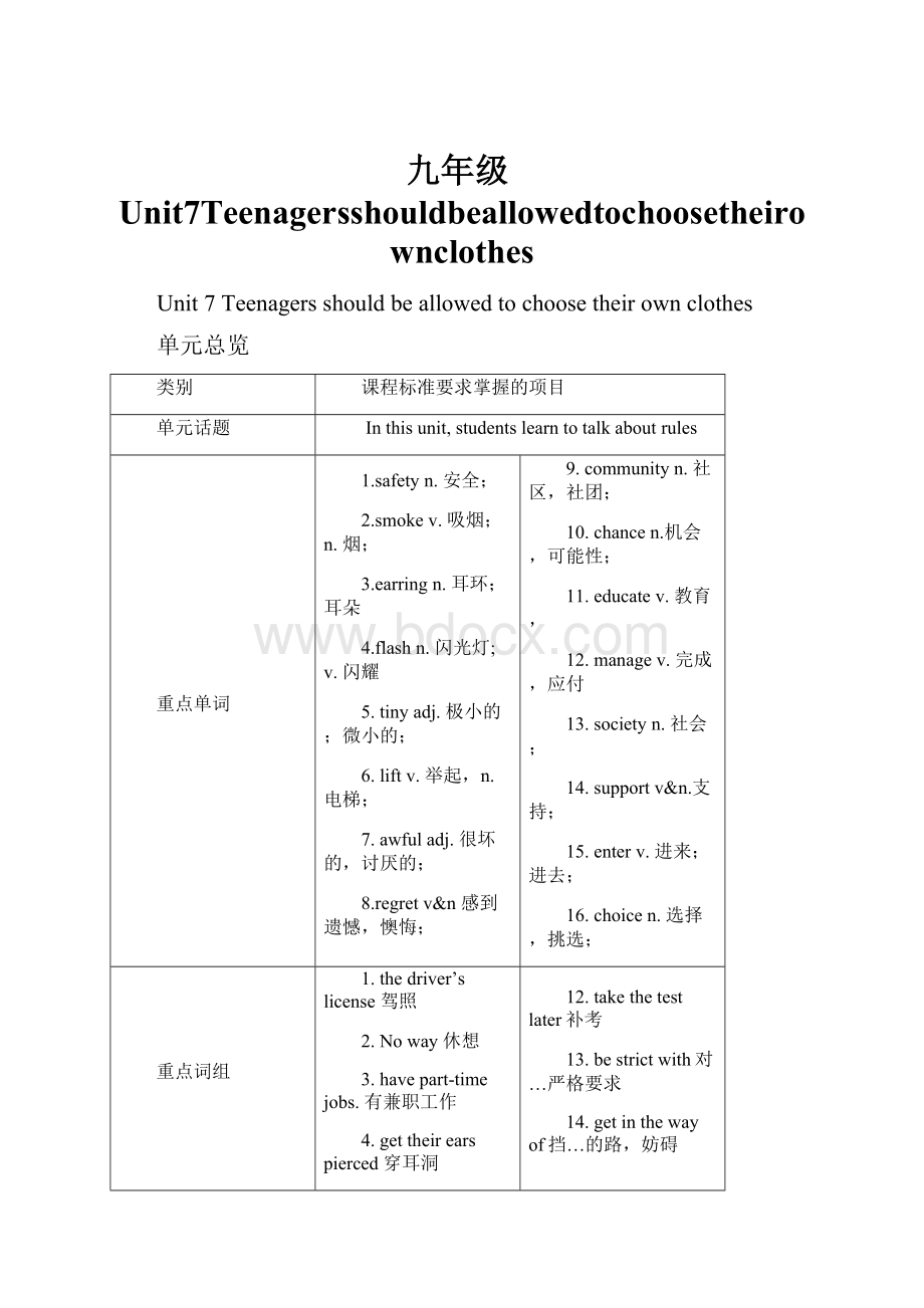 九年级Unit7Teenagersshouldbeallowedtochoosetheirownclothes.docx_第1页