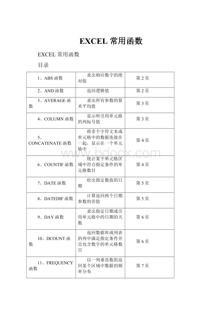 EXCEL 常用函数.docx