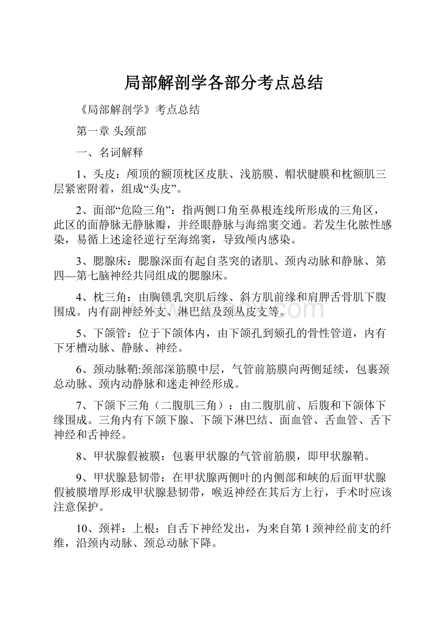 局部解剖学各部分考点总结.docx