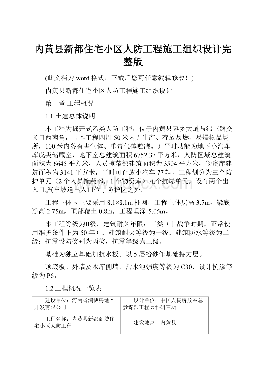 内黄县新都住宅小区人防工程施工组织设计完整版.docx_第1页