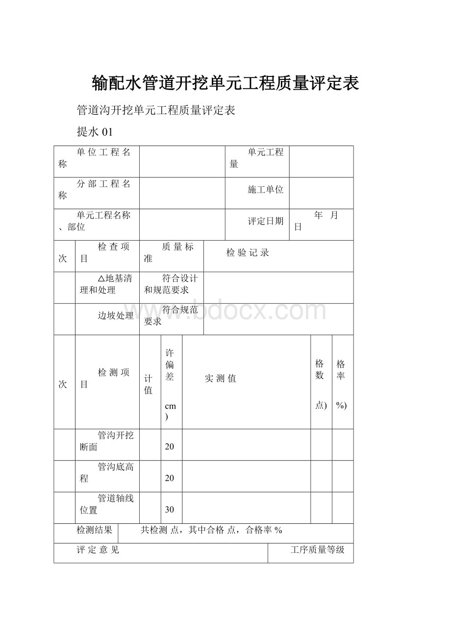 输配水管道开挖单元工程质量评定表.docx_第1页