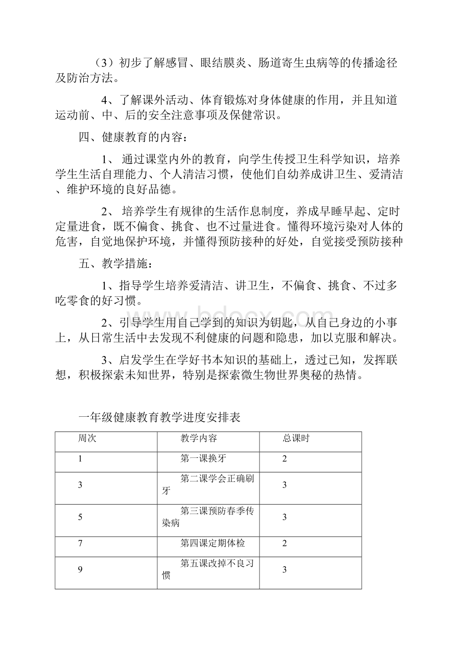 小学一年级健康教育计划及教案.docx_第2页