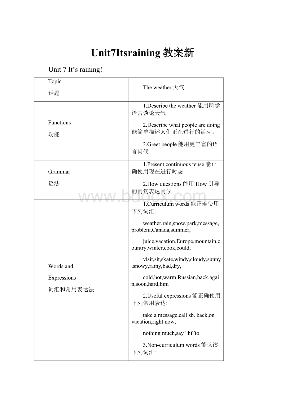 Unit7Itsraining教案新.docx