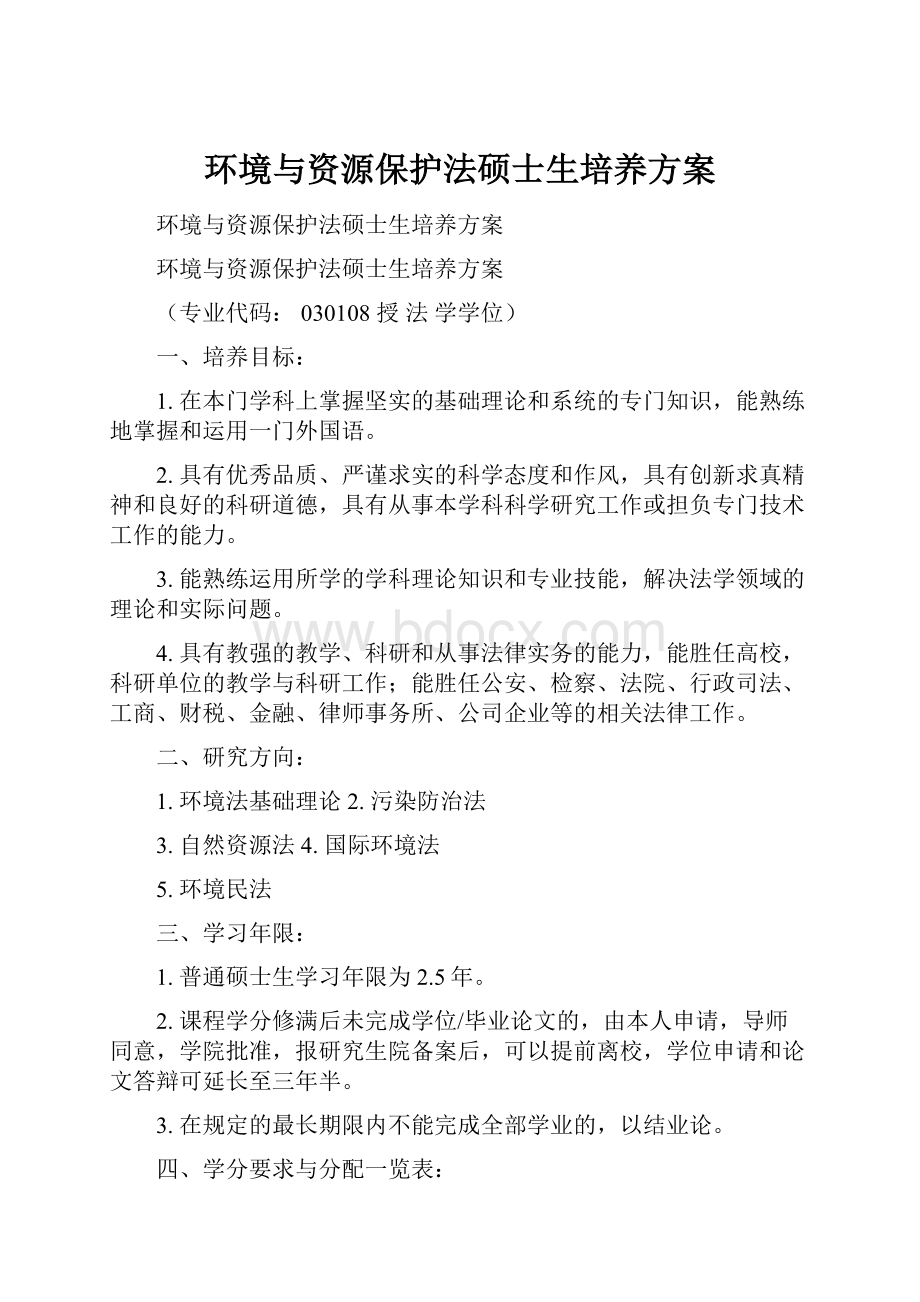 环境与资源保护法硕士生培养方案.docx