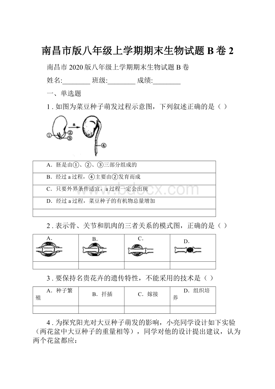 南昌市版八年级上学期期末生物试题B卷2.docx